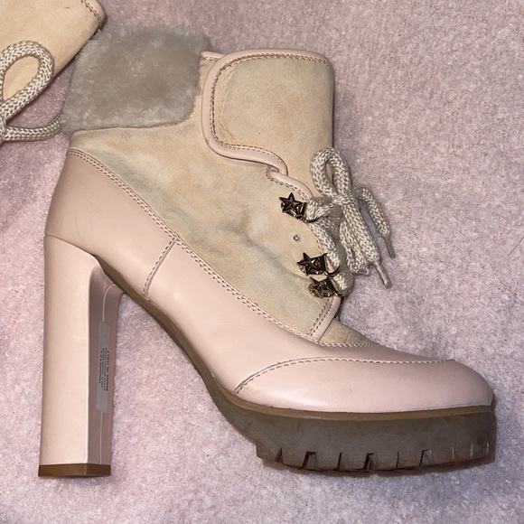 RED VALENTINO Nude Lace Up with Fur Leather Heels Boots/Booties - Picture 11 of 12